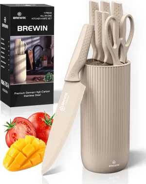 Knife Set, Brewin Kitchen Knife Set, Knives Set for Kitchen, Universal Knife Block, Utility Knife Block Set, Kitchen Essentials, New Home Essentials, Apartment Essentials, Dishwasher Safe