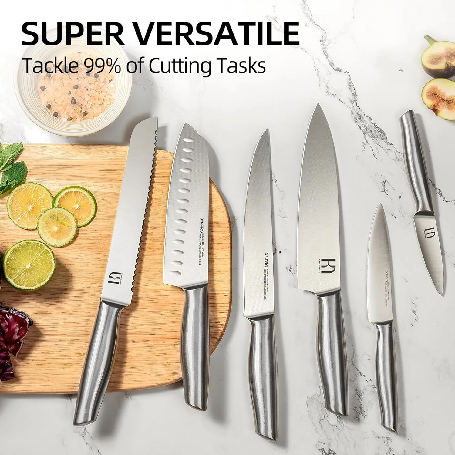 Knife Set Premium, Japanese High Carbon Stainless Steel 14 Pcs Kitchen Knives Block Set with Built-in Sharpener and Wood Block, Razor Sharp Knife Sets for Kitchen with Ergonomic Handle