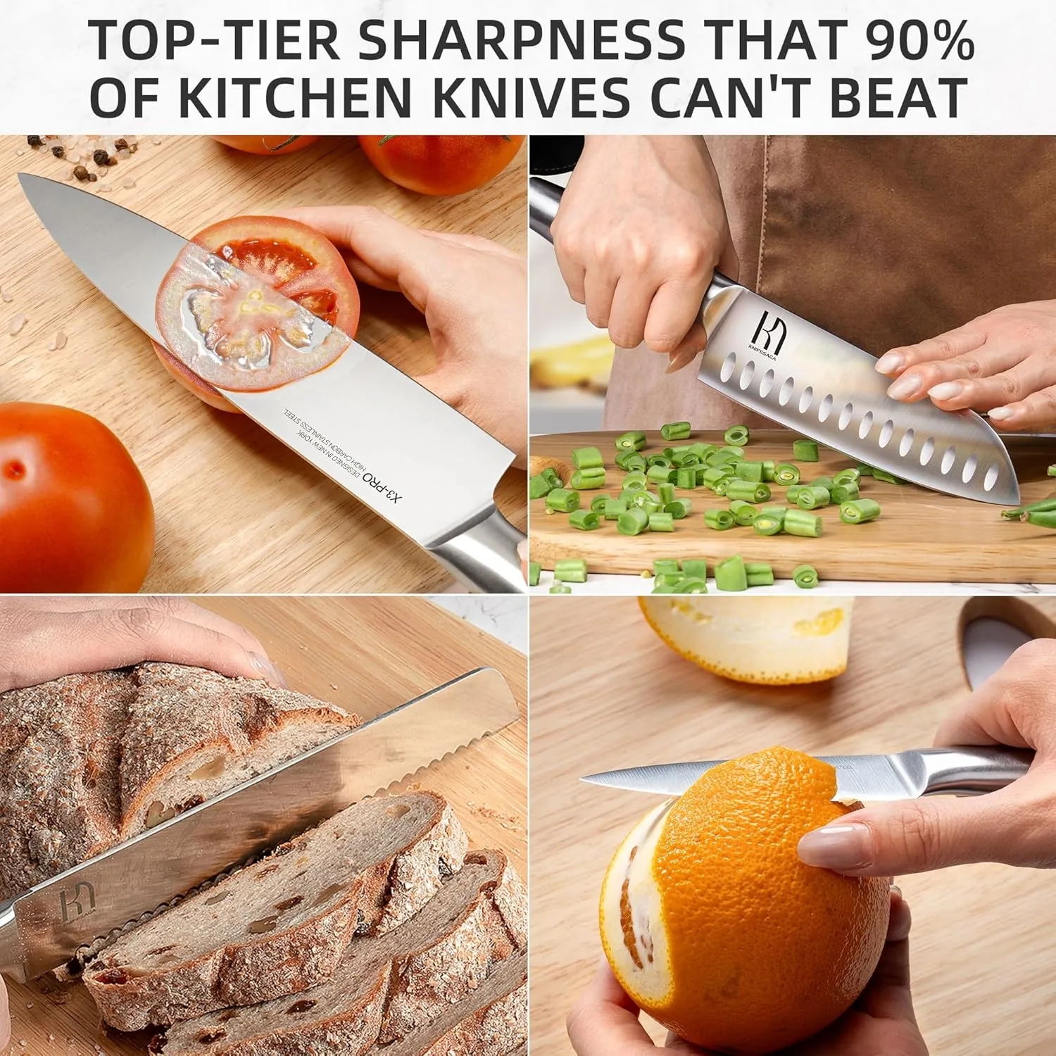 Knife Set Premium, Japanese High Carbon Stainless Steel 14 Pcs Kitchen Knives Block Set with Built-in Sharpener and Wood Block, Razor Sharp Knife Sets for Kitchen with Ergonomic Handle