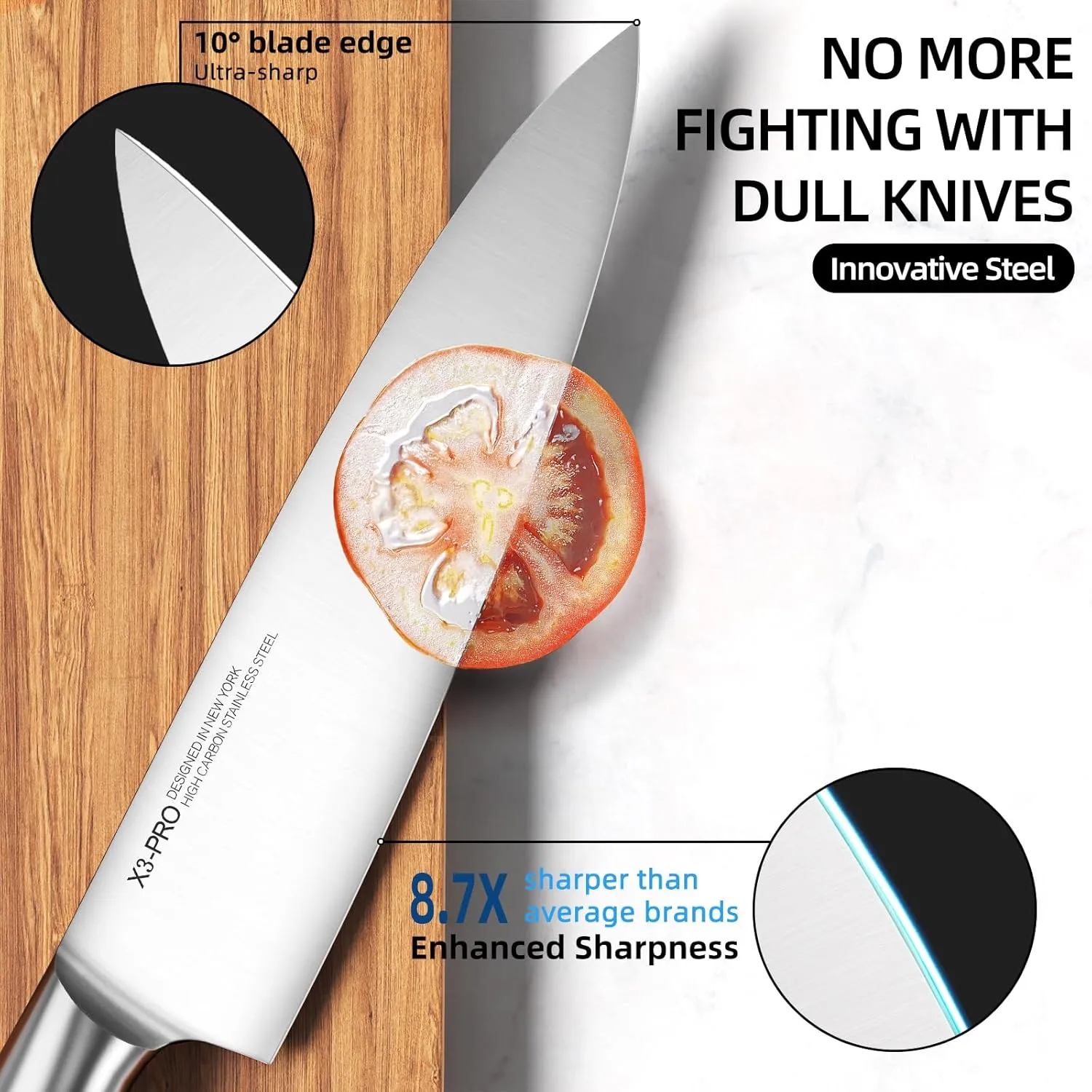 Knife Set Premium, Japanese High Carbon Stainless Steel 14 Pcs Kitchen Knives Block Set with Built-in Sharpener and Wood Block, Razor Sharp Knife Sets for Kitchen with Ergonomic Handle