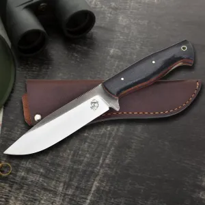 Knives Ranch 10-1/2" Outdoor Knife - 59 Hardness - 440C Stainless Steel - Excellent Edge Retention, Burlap Micarta Handle & Genuine Leather Sheath (3095C-M)