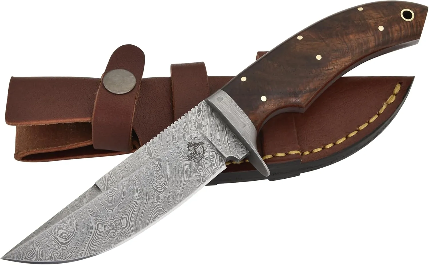 Knives Ranch Handmade 9" Hunting Knife | Best for Camping & Bushcrafts | Damascus Steel | Excellent Edge Retention | Rosewood Handle | Heavy-Duty (Horizontal and Vertical Loops) Leather Sheath (2132)
