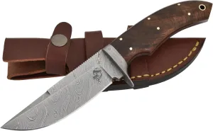 Knives Ranch Handmade 9" Hunting Knife | Best for Camping & Bushcrafts | Damascus Steel | Excellent Edge Retention | Rosewood Handle | Heavy-Duty (Horizontal and Vertical Loops) Leather Sheath (2132)