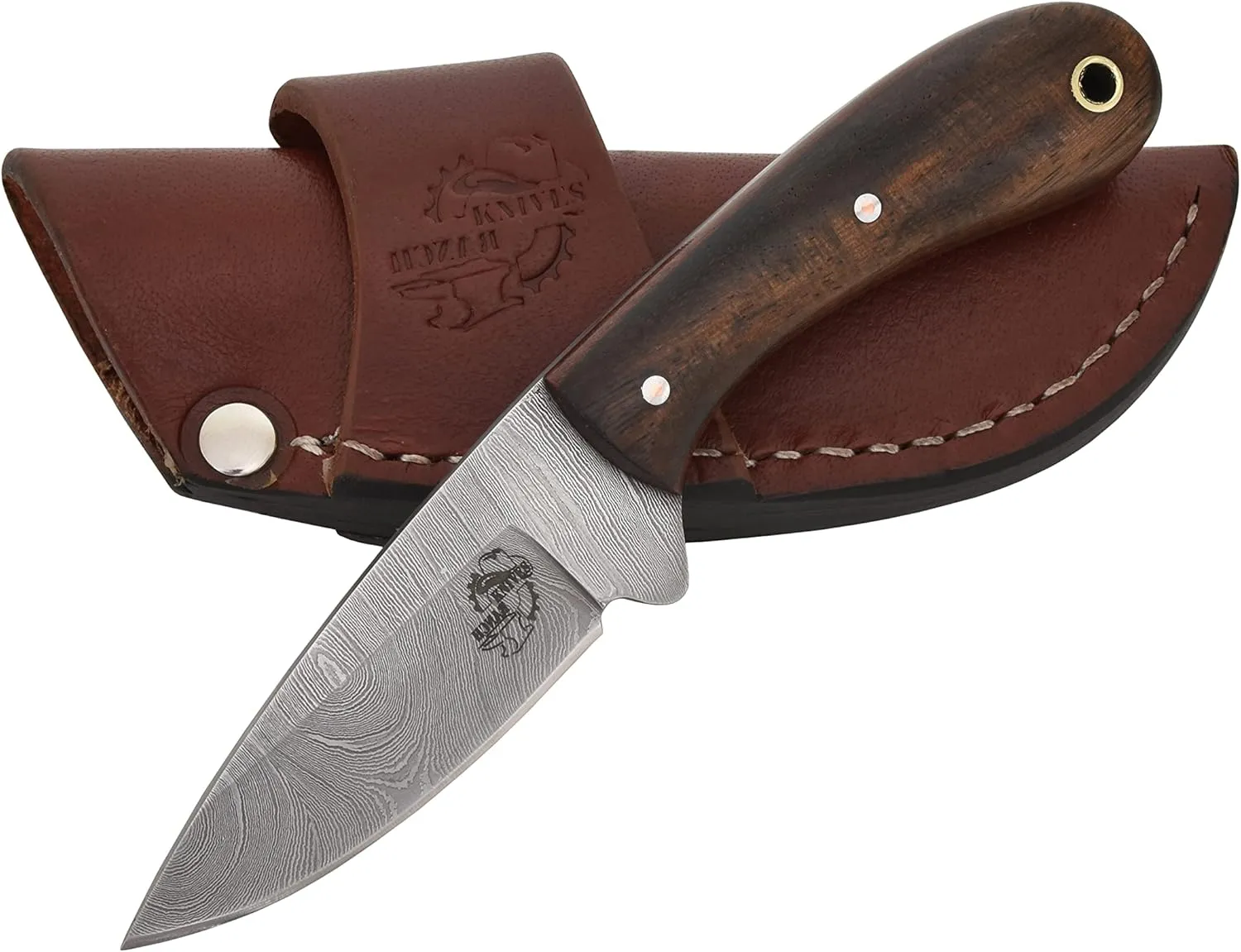 Knives Ranch Handmade EDC Utility Knife - Full Tang Construction - Rosewood Handle - Heavy Duty Cowboy Sheath Snug Fit (4404-IRW)