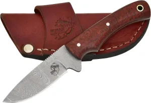 Knives Ranch Handmade EDC Utility Knife - Full Tang - Damascus Steel - Burlap Micarta Handle - Heavy Duty Cowboy Sheath (3055-SCARLET)