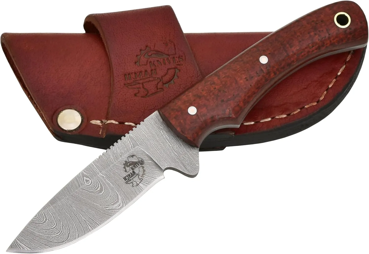 Knives Ranch Handmade EDC Utility Knife - Full Tang - Damascus Steel - Burlap Micarta Handle - Heavy Duty Cowboy Sheath (3055-SCARLET)
