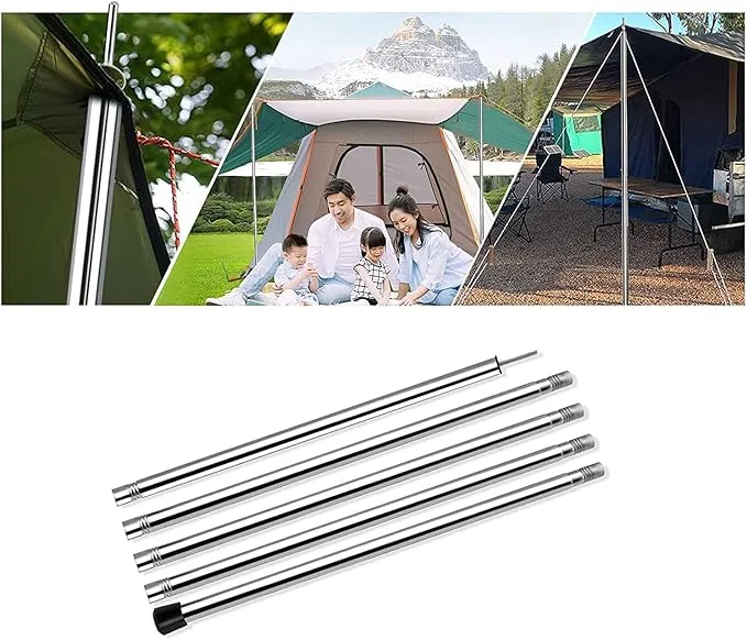 KOMCLUB Tent Poles Adjustable Tarp Poles Heavy Duty Stainless Steel Camping Poles Lightweight 78" Collapsible Canopy Pole for Tarp Telescoping Tent Poles for Awning Hiking Tarp Shelter Set of 2