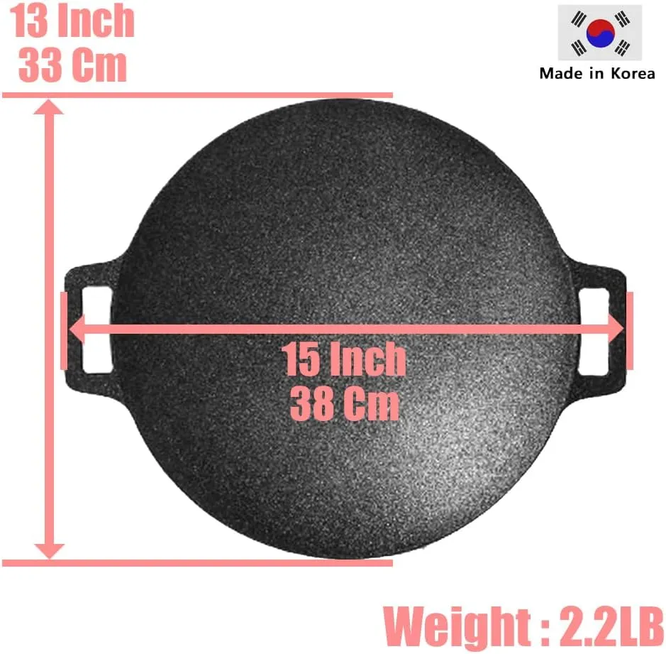 Korean BBQ Grill Non-stick Grill Circular size 13 inches[Bag included] Made In Korea/Natural Material 6 Layer Coating/Can be used for both home and outdoor stoves.