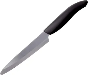 Kyocera Advanced Ceramic Revolution Series 5-inch Micro Serrated Tomato, Utility Knife, Black Blade