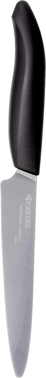Kyocera Advanced Ceramic Revolution Series 5-inch Micro Serrated Tomato, Utility Knife, Black Blade