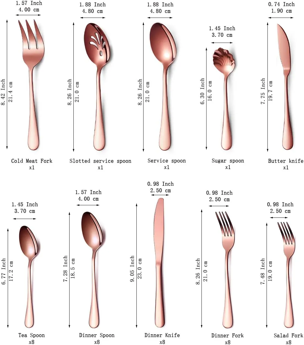 Kyraton Rose Gold Silverware Set 45 Pieces Service for 8, Titanium Copper Plating Flatware Sets Cutlery Set, Spoons and Forks Silverware Dishwasher Safe, First Apartment Must Haves Utensils Set