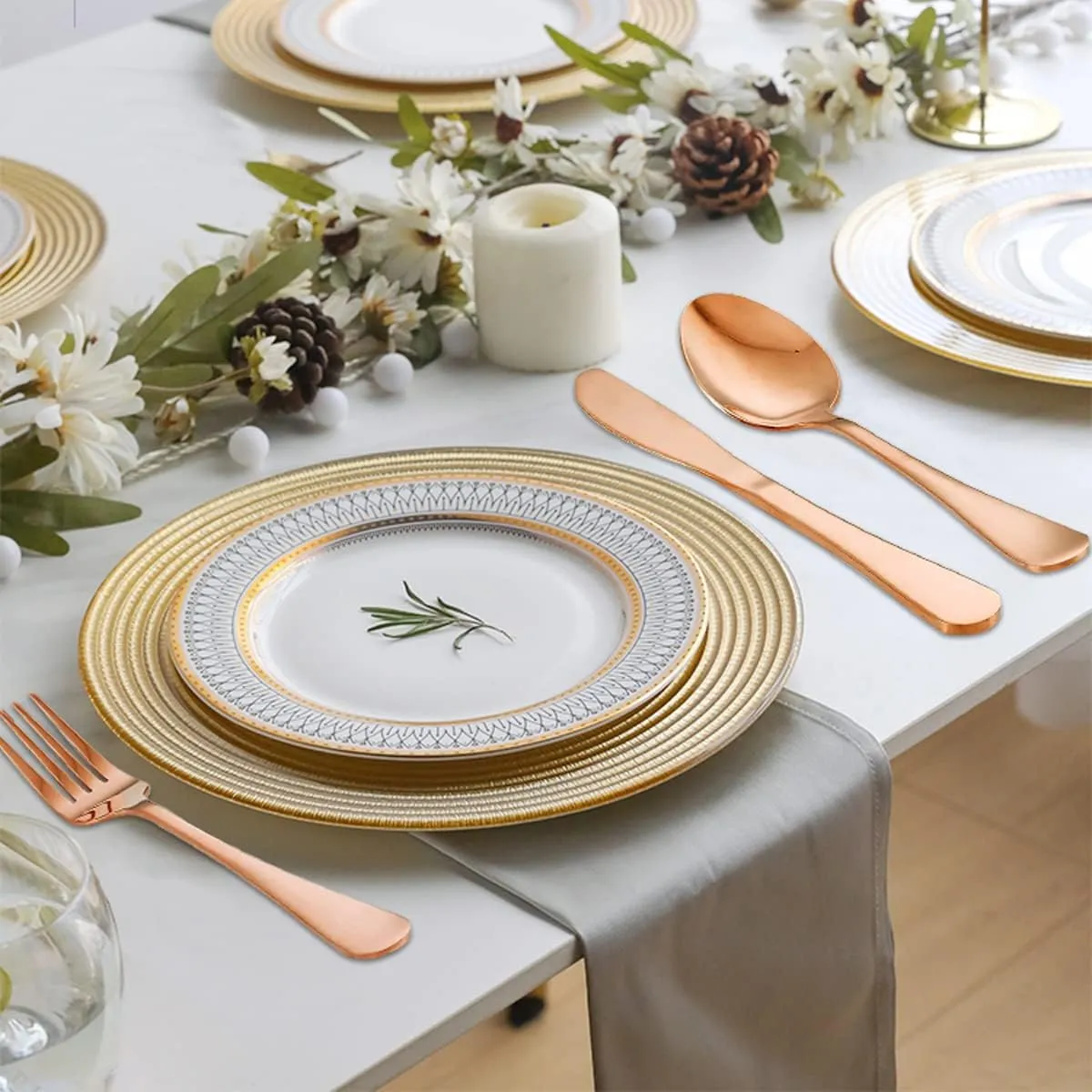 Kyraton Rose Gold Silverware Set 45 Pieces Service for 8, Titanium Copper Plating Flatware Sets Cutlery Set, Spoons and Forks Silverware Dishwasher Safe, First Apartment Must Haves Utensils Set