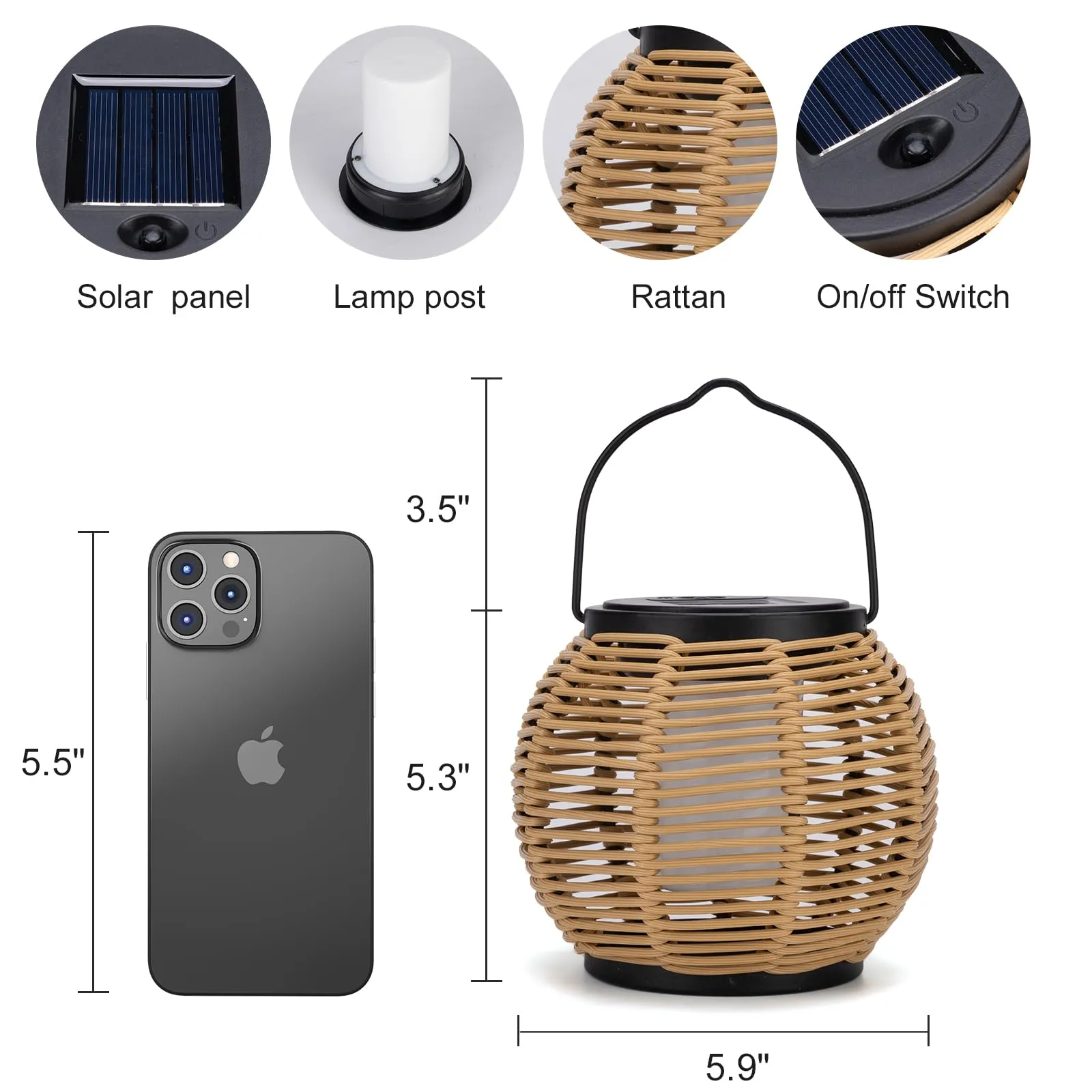 Larekook Solar Lanterns Outdoor Waterproof - Natural Rattan Bamboo Solar Powered Lantern, Dancing Flickering Flame Outdoor Table LED Lamp Auto On/Off Dusk to Dawn for Desk Patio Porch Yard Garden