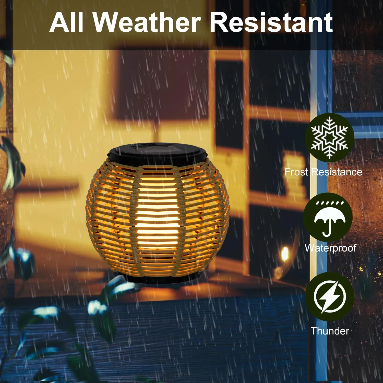 Larekook Solar Lanterns Outdoor Waterproof - Natural Rattan Bamboo Solar Powered Lantern, Dancing Flickering Flame Outdoor Table LED Lamp Auto On/Off Dusk to Dawn for Desk Patio Porch Yard Garden