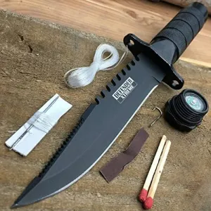 Last World 5218 Heavy Duty Mini Survival Knife with Sheath, Black, 8"