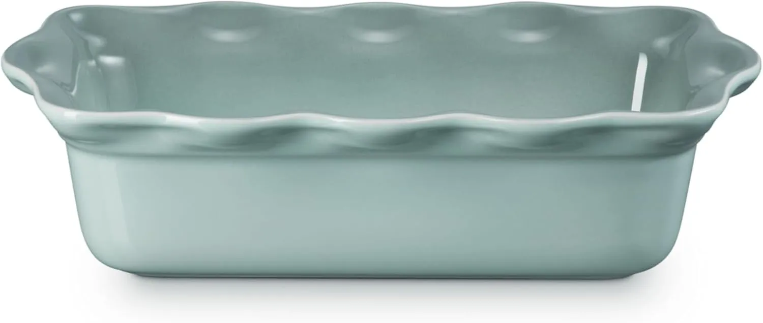 Le Creuset Stoneware Set of 2 9" Heritage Fluted Pie and 9" Fluted Loaf Dish, Sea Salt