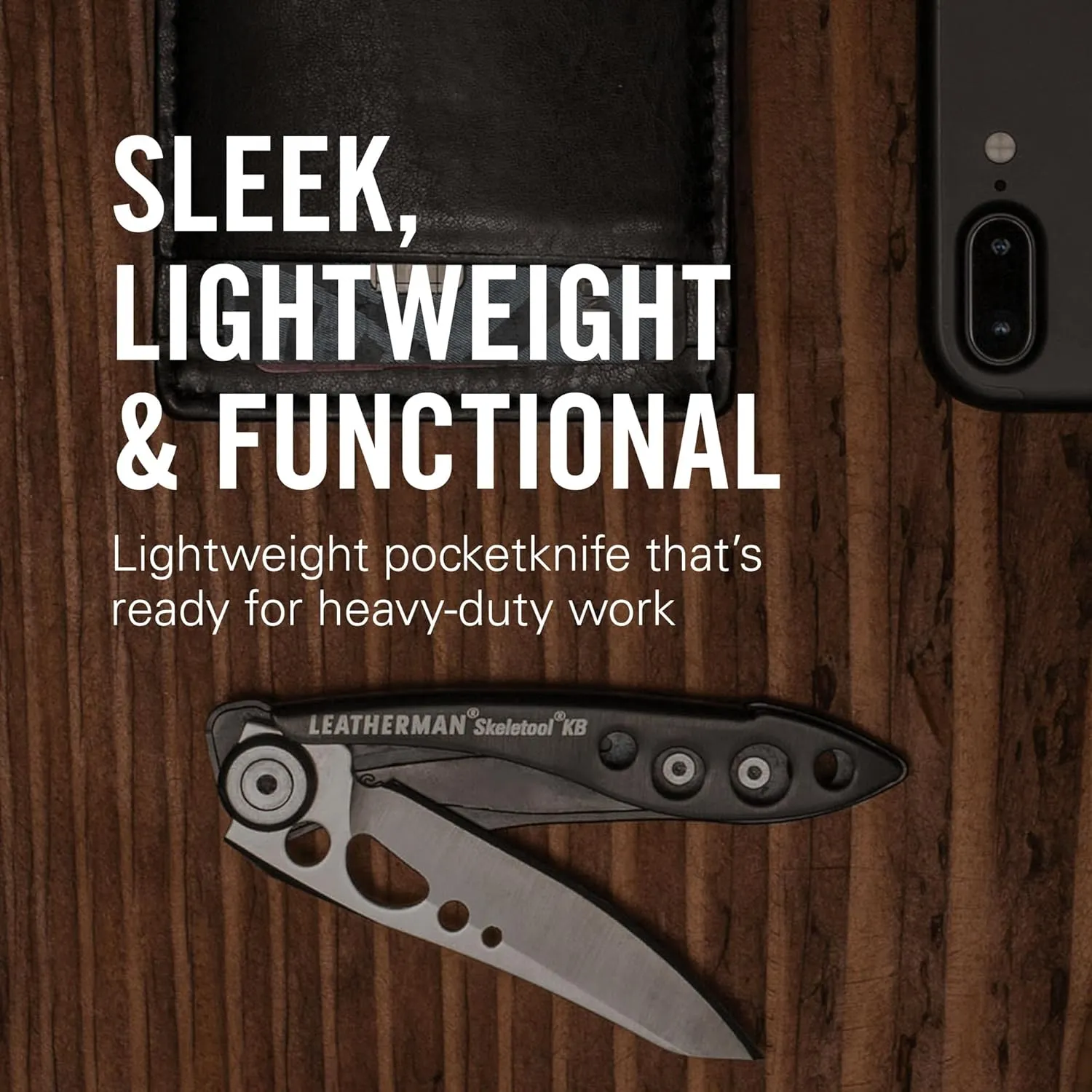 LEATHERMAN, Skeletool KB Pocketknife with Straight Edge, Stainless Steel Blade and Bottle Opener, Nightshade Blue