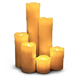 LED Lytes Flameless Candles with Timer, for Mom Gifts, Slim Set of 6, 2 Inches Wide and 2-9 Tall, Ivory Dripping Wax and Flickering Amber Yellow Flame Battery Operated Electric Candle