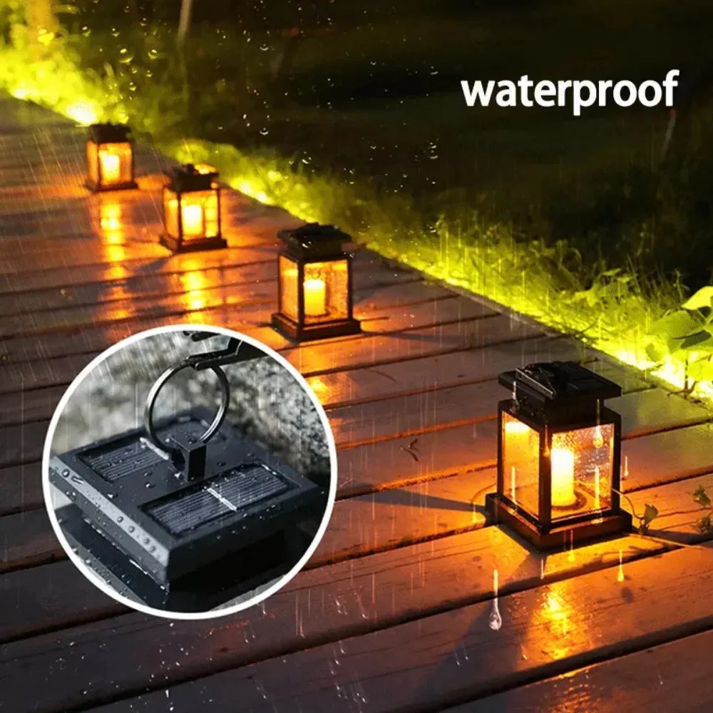 LED Retro Flickering Hanging Lantern: Bright Pathway Decoration Solar Lamp for Outdoor Palace Lighting