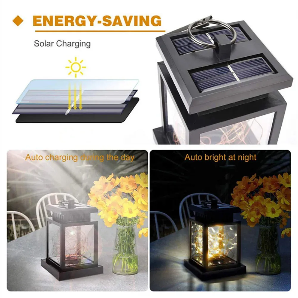 LED Retro Flickering Hanging Lantern: Bright Pathway Decoration Solar Lamp for Outdoor Palace Lighting