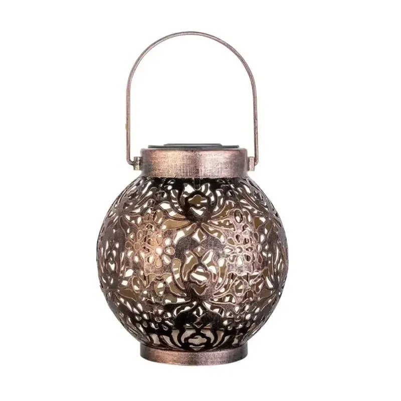 LED Solar Hanging Lantern – Hollow Iron Projection Light for Garden & Yard Decor