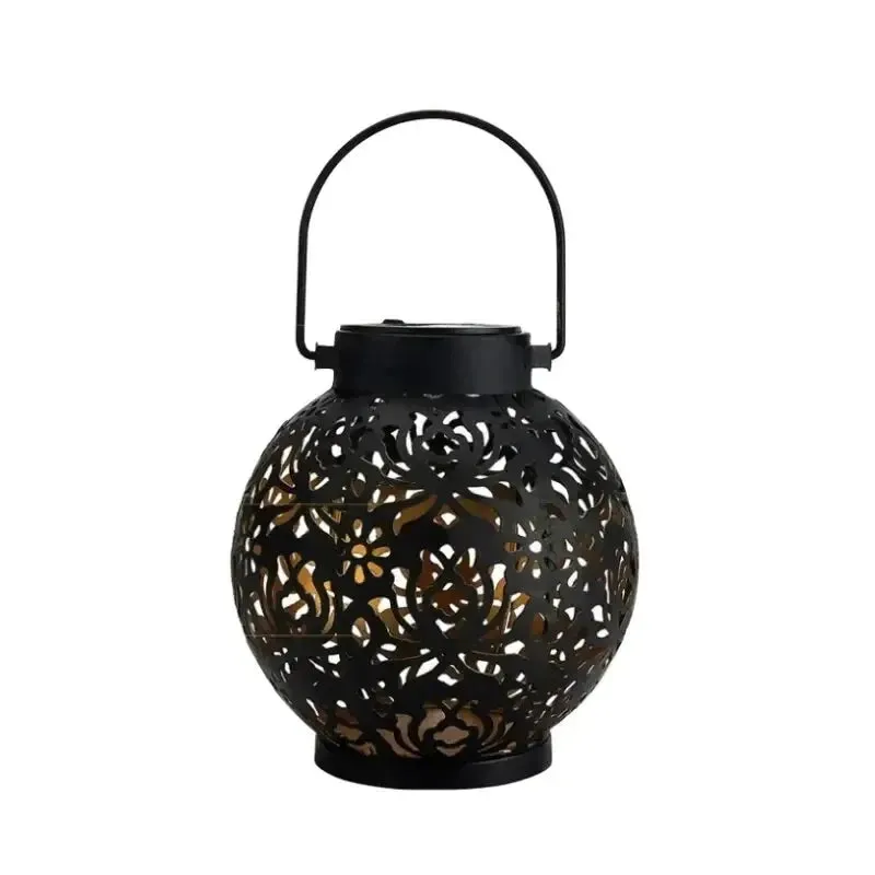 LED Solar Hanging Lantern – Hollow Iron Projection Light for Garden & Yard Decor