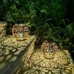 LED Solar Hanging Lantern – Hollow Iron Projection Light for Garden & Yard Decor