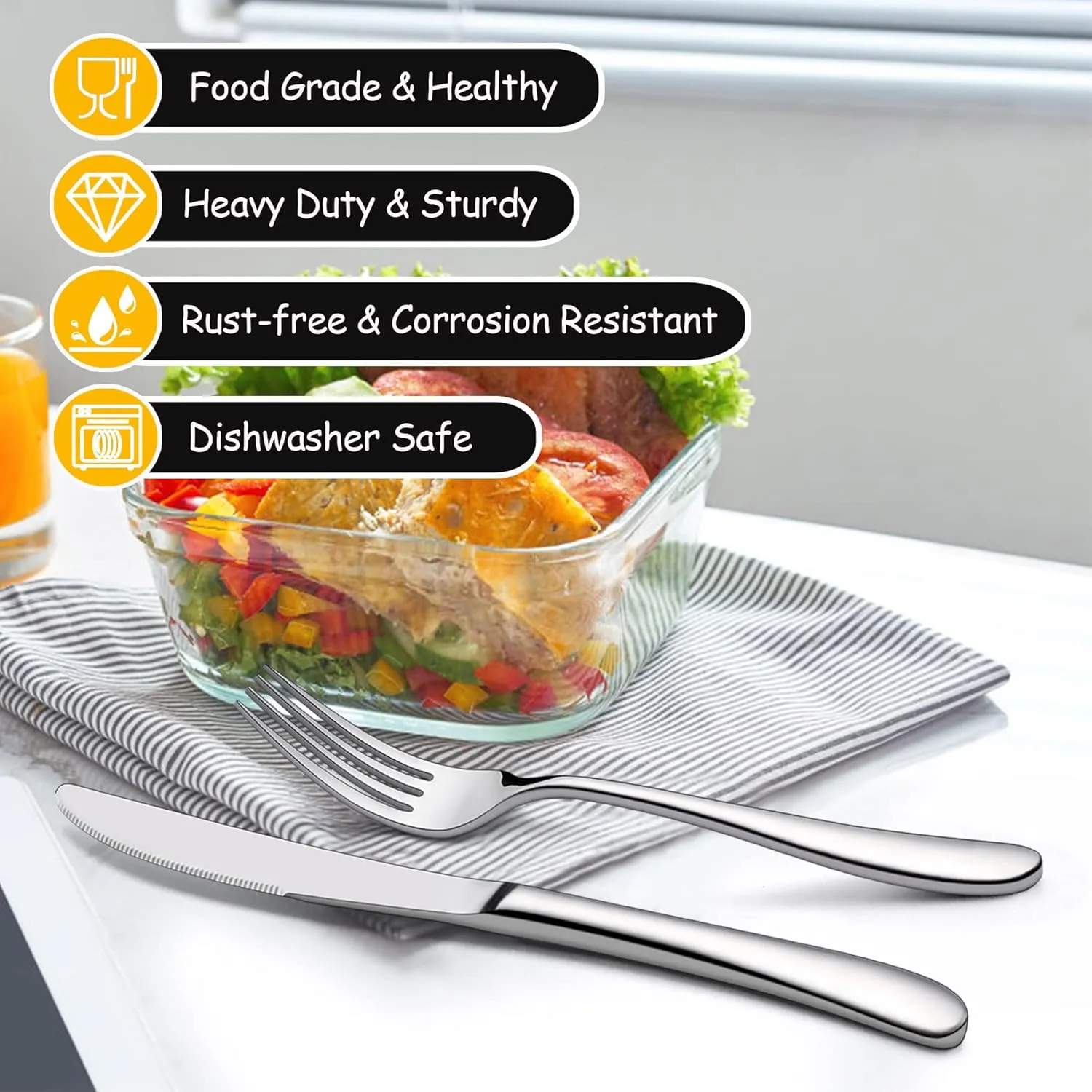 LIANYU 65-Piece Heavy Duty Silverware Set with Serving Utensils, Stainless Steel Flatware Set for 12, Thick Cutlery Eating Utensils Include Fork Knife Spoon, Mirror Finished, Dishwasher Safe