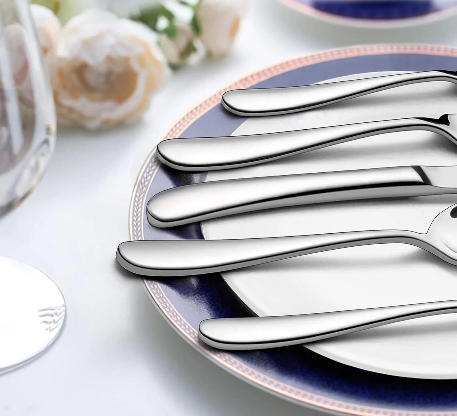 LIANYU 65-Piece Heavy Duty Silverware Set with Serving Utensils, Stainless Steel Flatware Set for 12, Thick Cutlery Eating Utensils Include Fork Knife Spoon, Mirror Finished, Dishwasher Safe