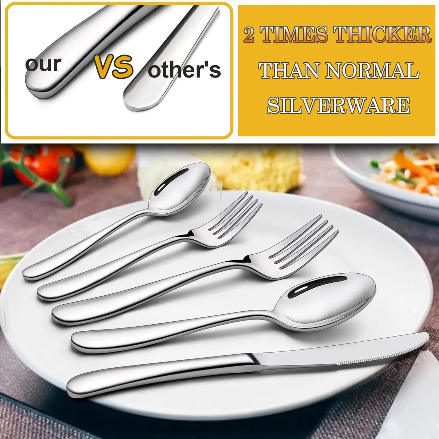 LIANYU 65-Piece Heavy Duty Silverware Set with Serving Utensils, Stainless Steel Flatware Set for 12, Thick Cutlery Eating Utensils Include Fork Knife Spoon, Mirror Finished, Dishwasher Safe