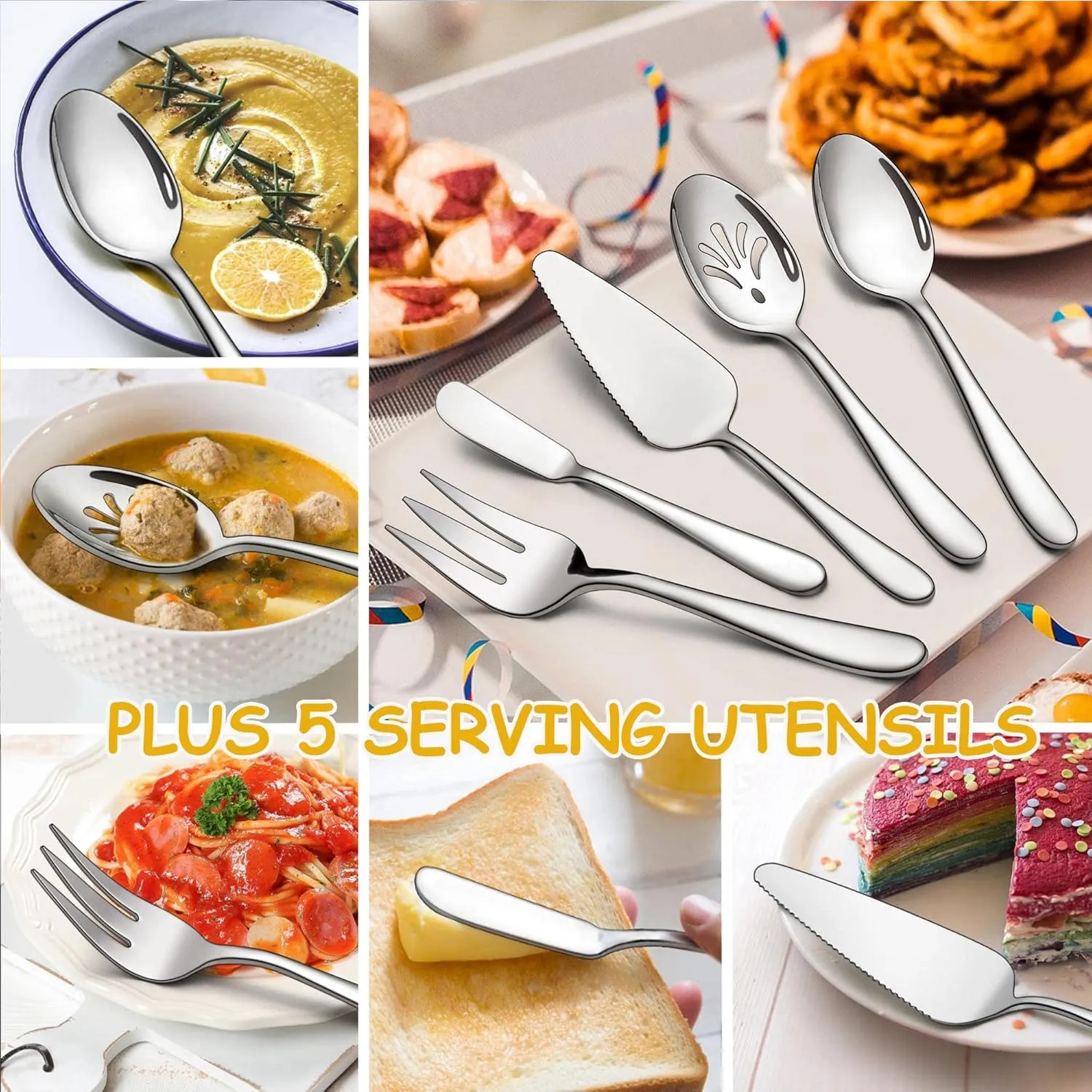 LIANYU 65-Piece Heavy Duty Silverware Set with Serving Utensils, Stainless Steel Flatware Set for 12, Thick Cutlery Eating Utensils Include Fork Knife Spoon, Mirror Finished, Dishwasher Safe