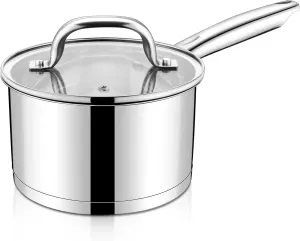 LIANYU Stainless Steel Saucepan, 3 Quart Sauce Pan with Visible Lid, Triply Induction Small Sauce Pot for Kitchen Cooking, Boiling, Compatible with All Stoves, Oven & Dishwasher Safe