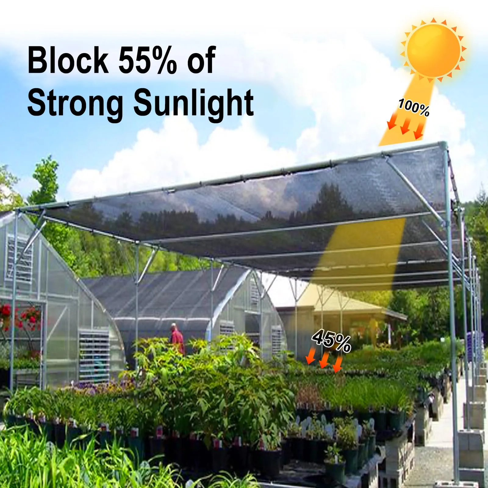 LOVE STORY 10x15FT 55% Black Shade Cloth Sun Shade Net UV Resistant Mesh Tarp Plant Cover Sunblock Net for Garden,Greenhouse,Vegetables,Flowers