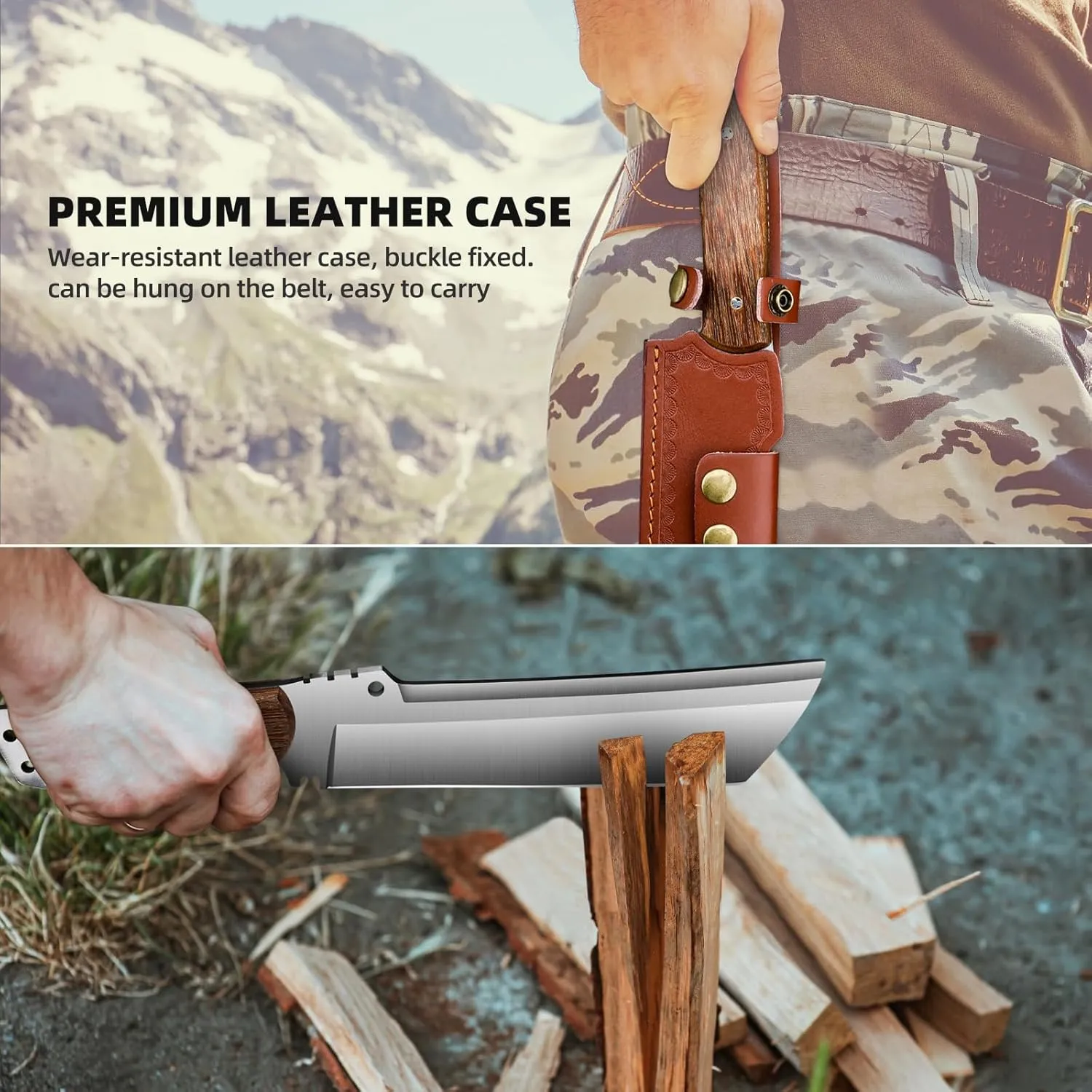 Machete with Sheath for Cutting Trees Heavy Duty, for Yard Work and for Bushcrafting Knife Sickle for Clearing Brush Garden Tools Construction Blade