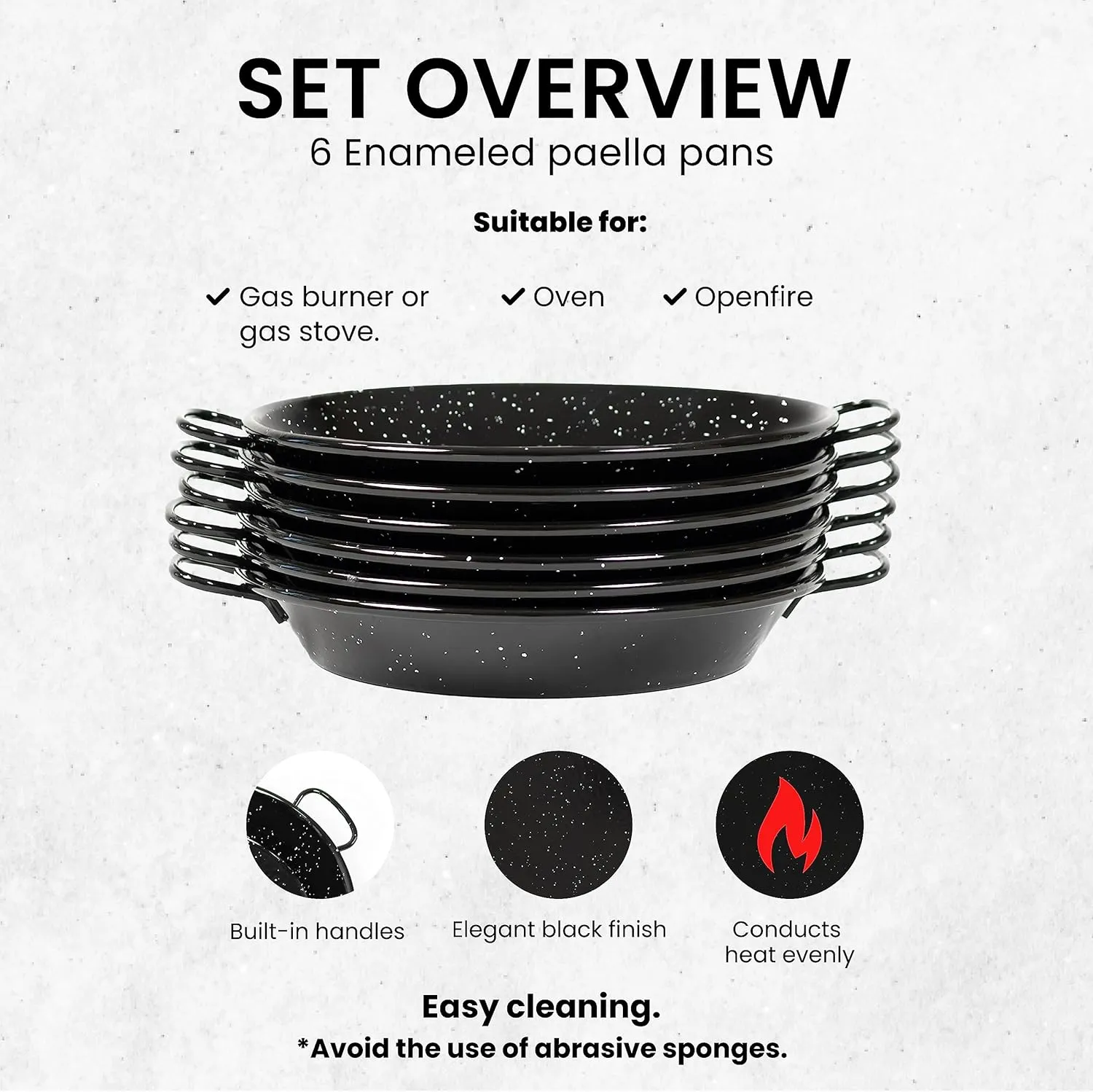 Machika Enameled Steel Paella Pan 15 inch (38 cm) (8 in - 20 cm - 6 Pack)