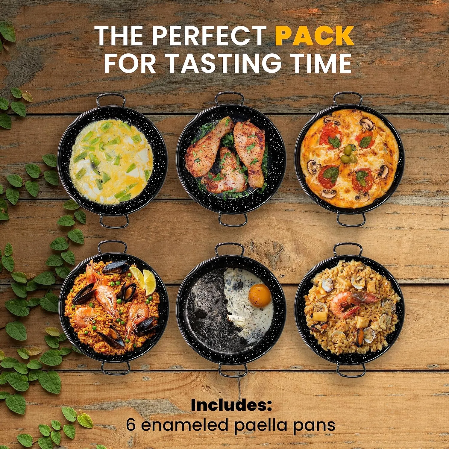 Machika Enameled Steel Paella Pan 15 inch (38 cm) (8 in - 20 cm - 6 Pack)