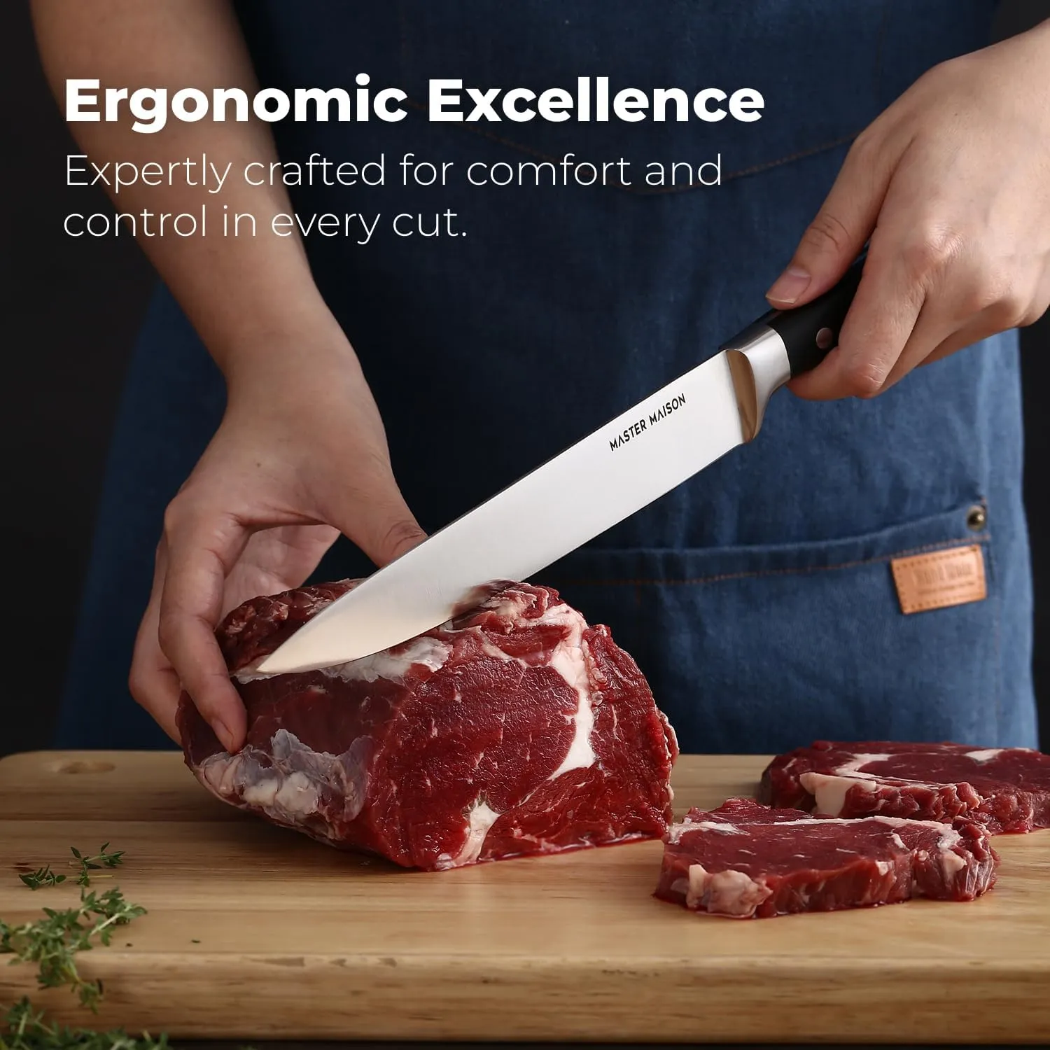 Master Maison 15 Piece Kitchen Knife Set - Professional Stainless Steel Kitchen Knives with Block, Dual Sharpener, and Edge Guards - Black Wood Handle - Full Tang, Ergonomic Design
