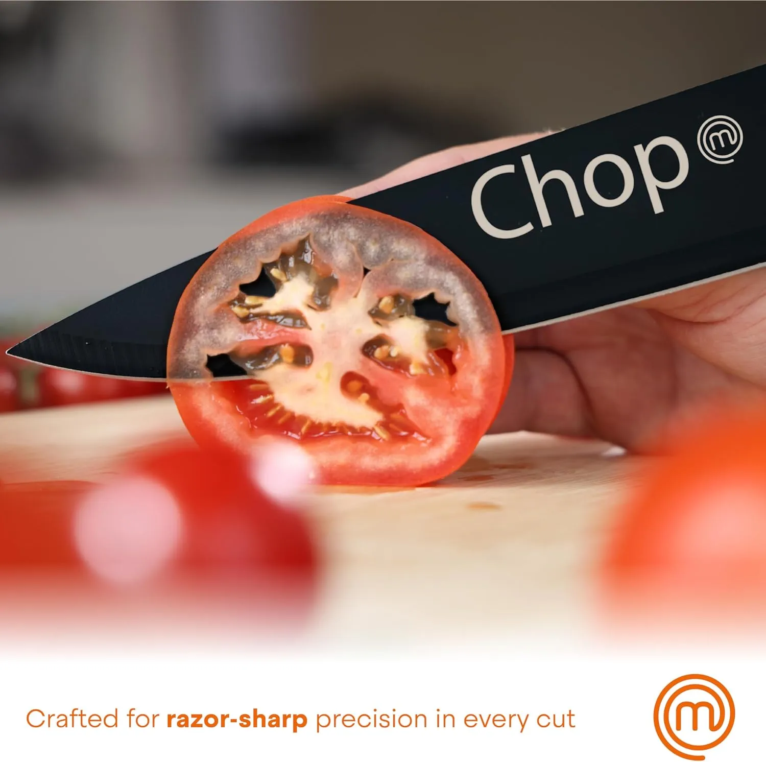 MasterChef Kitchen Knife Set with Covers, 6 Professional Chef Knives for Home Kitchens, Extra Sharp Cutting Stainless Steel Blades & Protective Sheaths, Soft-Touch Easy-Grip Handles, Essential Black