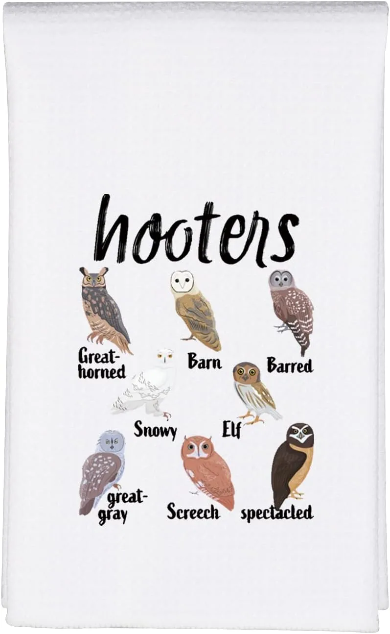 MBMSO Hooters Owl Towel Owl Gifts for Bird Lovers Hooters Print Kitchen Towel Bird Washcloths Ornithologist Gift Hand Towels (Hooters Owl TW)