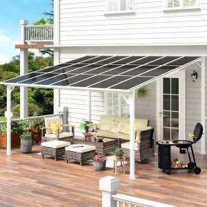MEISSALIVVE 12' x 14' Gazebo, Wall Mounted Gazebo, Lean to Metal Awnings Gazebos, Gazebo Pergola with Sloped Roof, Outdoor Patio Gazebo Awning for Backyard, Deck, White