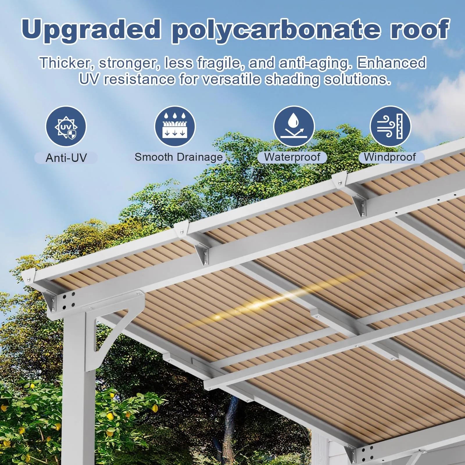 MEISSALIVVE 12' x 16' Gazebo, Wall Mounted Gazebo, Lean to Metal Awnings Gazebos, Gazebo Pergola with Sloped Roof, Outdoor Patio Gazebo Awning for Backyard, Deck, White