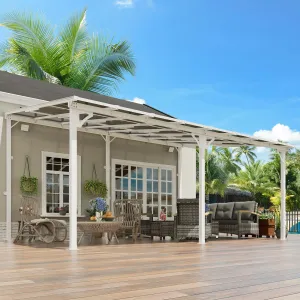 MEISSALIVVE 12' x 16' Gazebo, Wall Mounted Gazebo, Lean to Metal Awnings Gazebos, Gazebo Pergola with Sloped Roof, Outdoor Patio Gazebo Awning for Backyard, Deck, White