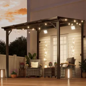 MEISSALIVVE 8' x 8' Gazebo, Wall Mounted Gazebo, Lean to Metal Awnings Gazebos, Gazebo Pergola with Sloped Roof, Outdoor Patio Gazebo Awning for Backyard, Deck, Black