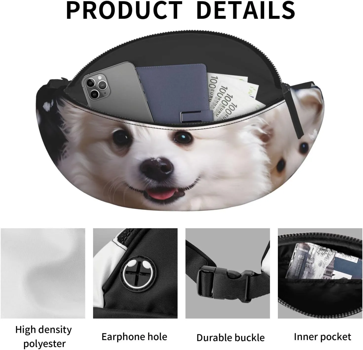 Merry Christmas White Snow Dog Fanny Pack for Man Women Waist Bag Adjustable Belt Casual Chest Bag Bum Bags for Travel Sports Running Hiking Waist Packs