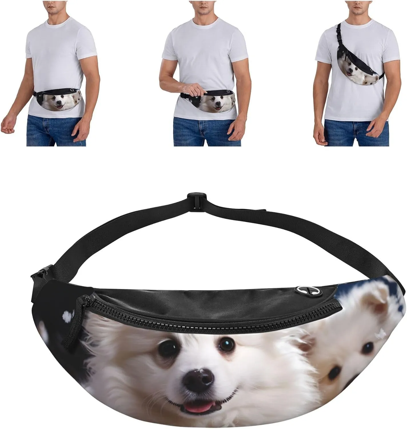 Merry Christmas White Snow Dog Fanny Pack for Man Women Waist Bag Adjustable Belt Casual Chest Bag Bum Bags for Travel Sports Running Hiking Waist Packs