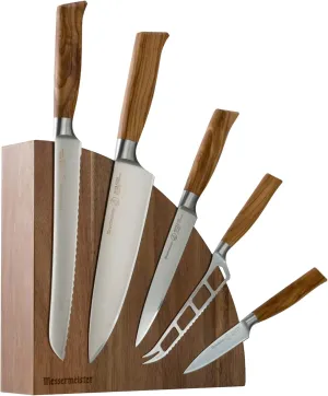 Messermeister Oliva Elite 6-Piece Magnet Block Set - Includes Chef’s, Bread, Cheese & Tomato, Utility & Paring Knife   Magnet Block