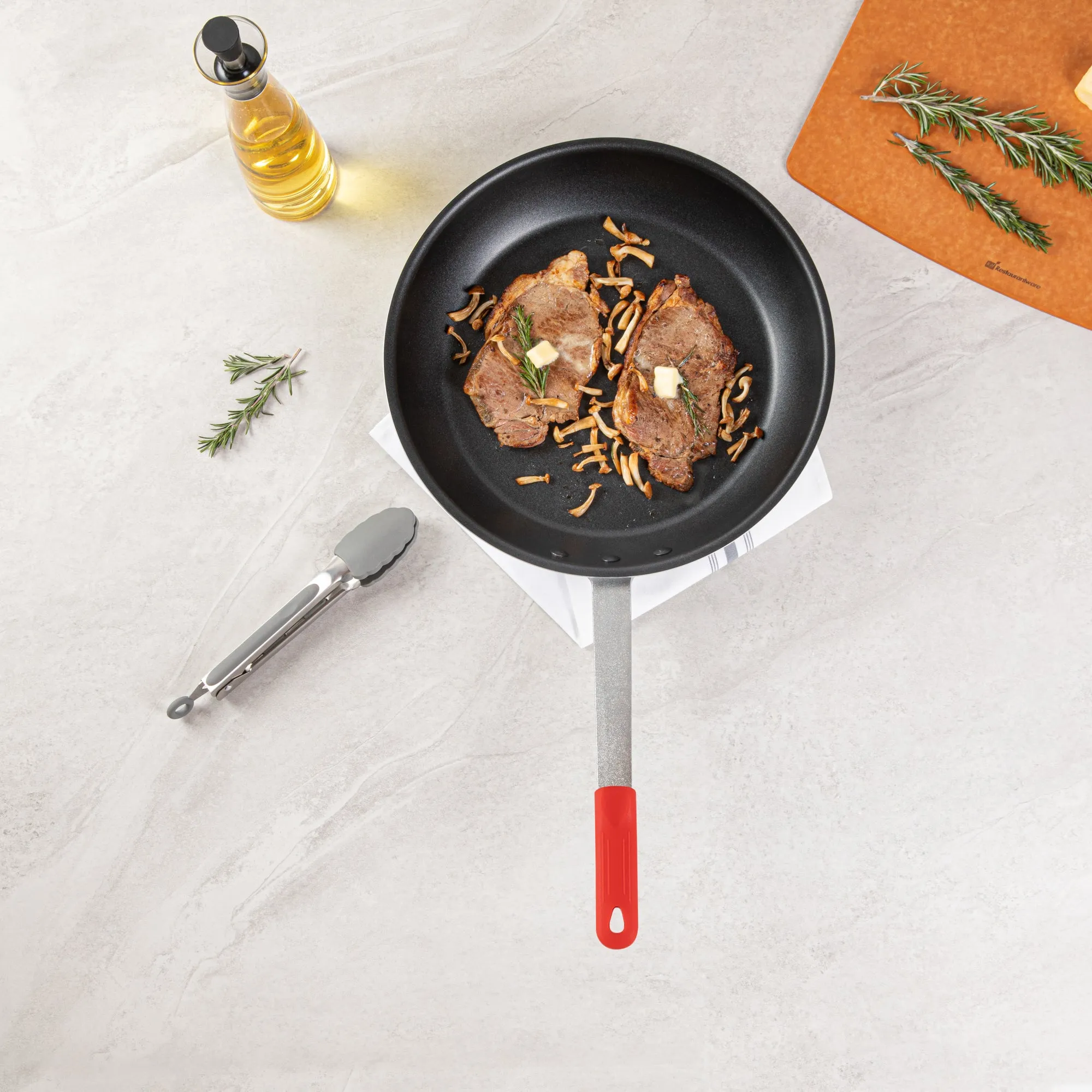 Met Lux 1 Aluminum 14" Non-Stick Fry Pan and 1 Red Silicone Pan Handle Sleeve