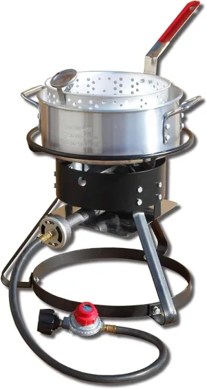 Metal-Fusion Import Outdoor Fish Fryer with Recipe Booklet, 10 Quart Aluminum Fry Pan, and Burner for Outdoor Fryer Accessories, Multicolor