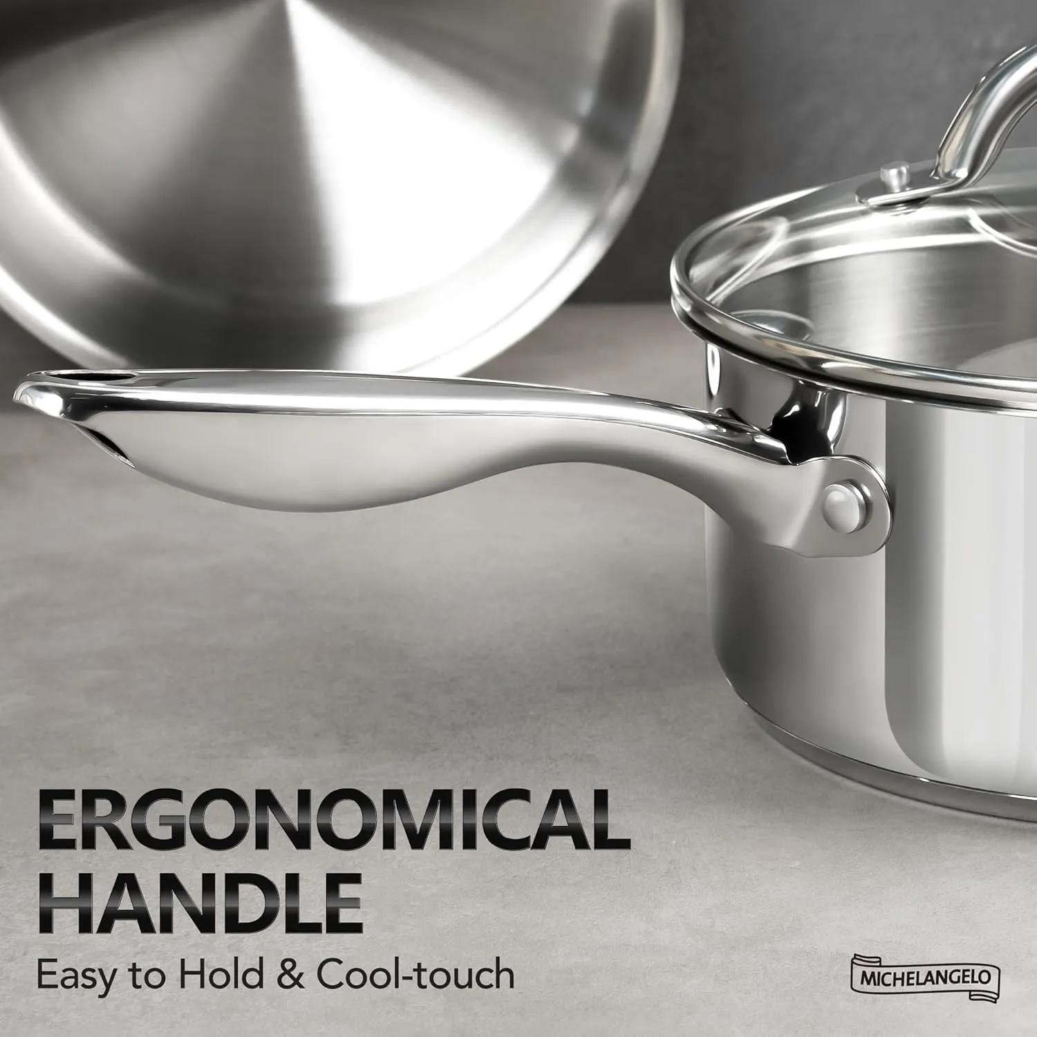 MICHELANGELO 3 Quart Saucepan with Lid, 18/10 Stainless Steel Sauce Pan with Tri-Ply Bottom, 3QT Sauce Pot, Induction Compatible