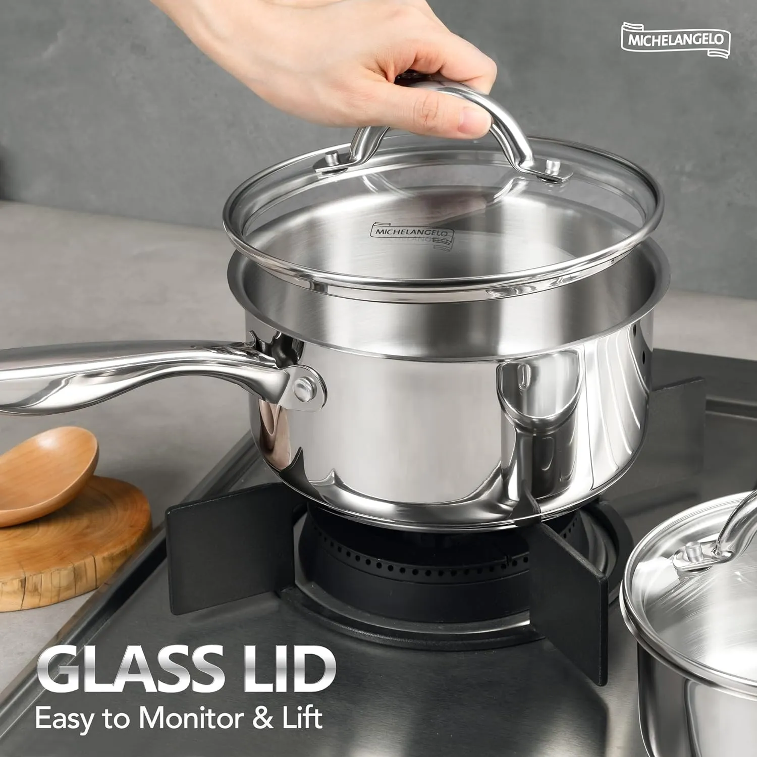 MICHELANGELO 3 Quart Saucepan with Lid, 18/10 Stainless Steel Sauce Pan with Tri-Ply Bottom, 3QT Sauce Pot, Induction Compatible